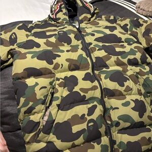 Bape Green Multitone Camo Puffer Jacket